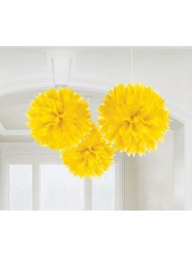 Picture of YELLOW PAPER FLUFFY DECORATION - 3PK